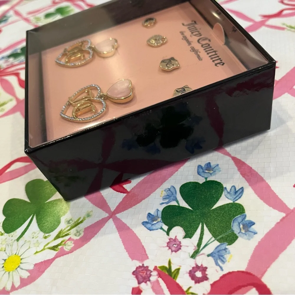 Juicy Couture Set of 3 Earrings (JC Hearts, Shields and Keyholes) New in Box - Picture 9 of 16